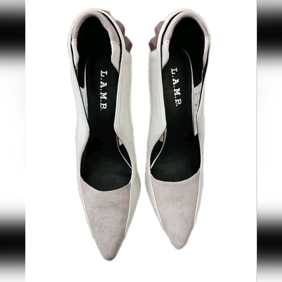 L.A.M.B Womens White And Gray Enforce Leather Suede Pointy Toe Pump 9.5 - Picture 2 of 13
